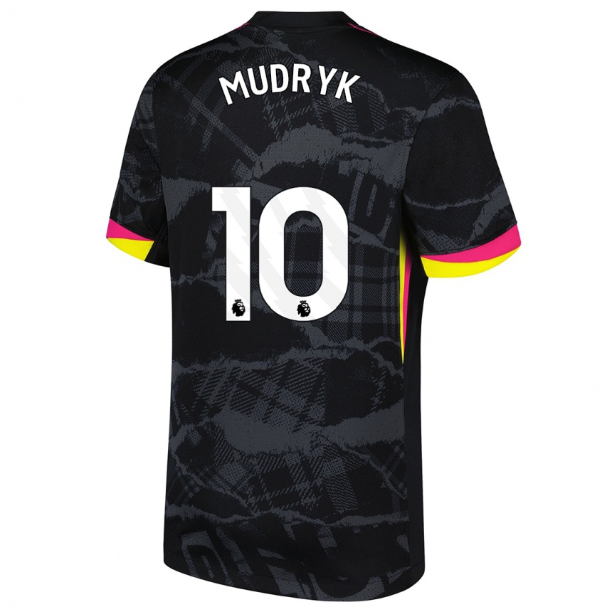 Kids Football Mykhaylo Mudryk #10 Black Pink Third Jersey 2024/25 T-Shirt Australia