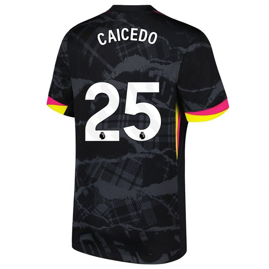 Kids Football Moisés Caicedo #25 Black Pink Third Jersey 2024/25 T-Shirt Australia