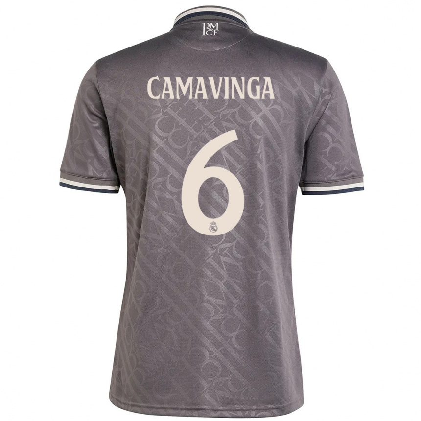 Kids Football Eduardo Camavinga #6 Charcoal Third Jersey 2024/25 T-Shirt Australia