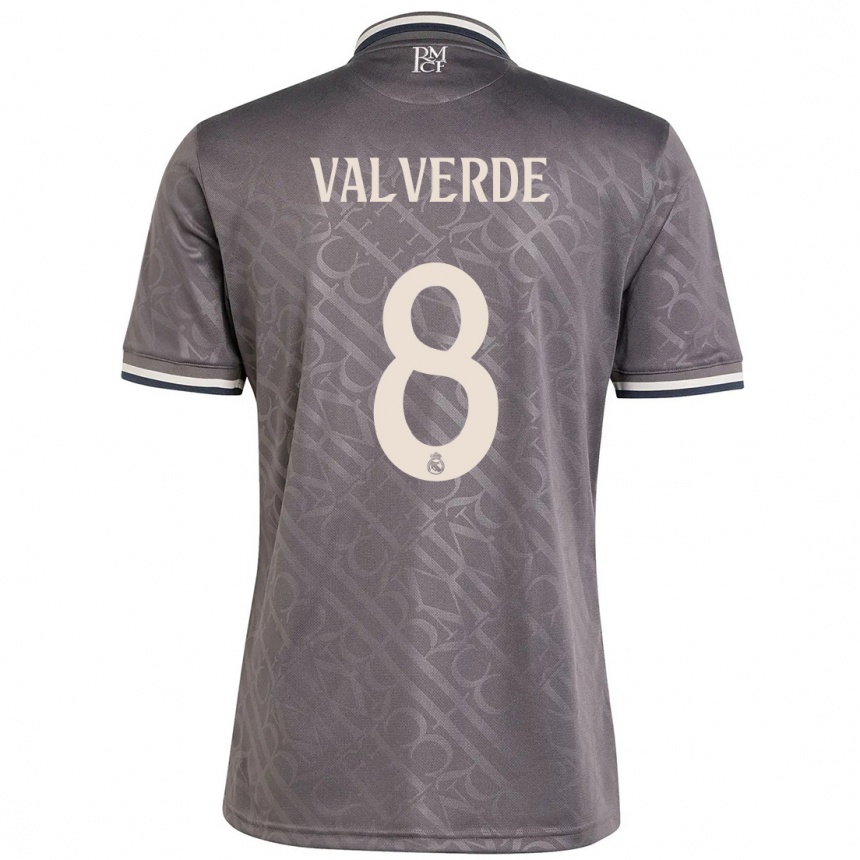 Kids Football Federico Valverde #8 Charcoal Third Jersey 2024/25 T-Shirt Australia