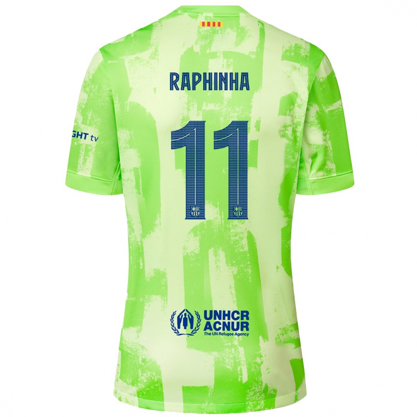 Kids Football Raphinha #11 Lime Third Jersey 2024/25 T-Shirt Australia