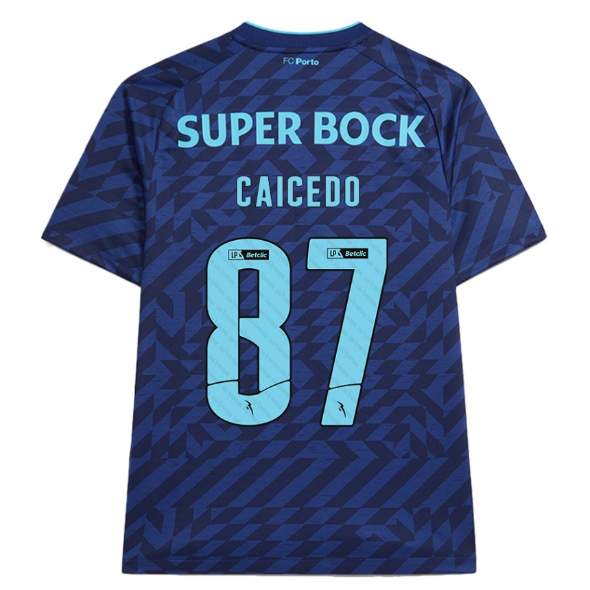 Kids Football Brayan Caicedo #87 Navy Blue Third Jersey 2024/25 T-Shirt Australia