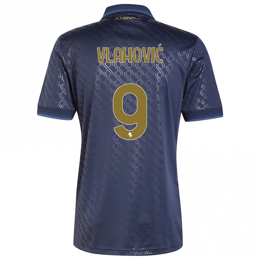 Kids Football Dusan Vlahovic #9 Navy Blue Third Jersey 2024/25 T-Shirt Australia