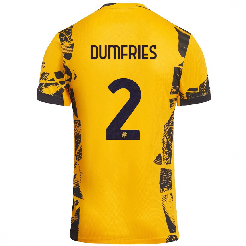 Kids Football Denzel Dumfries #2 Gold Black Third Jersey 2024/25 T-Shirt Australia