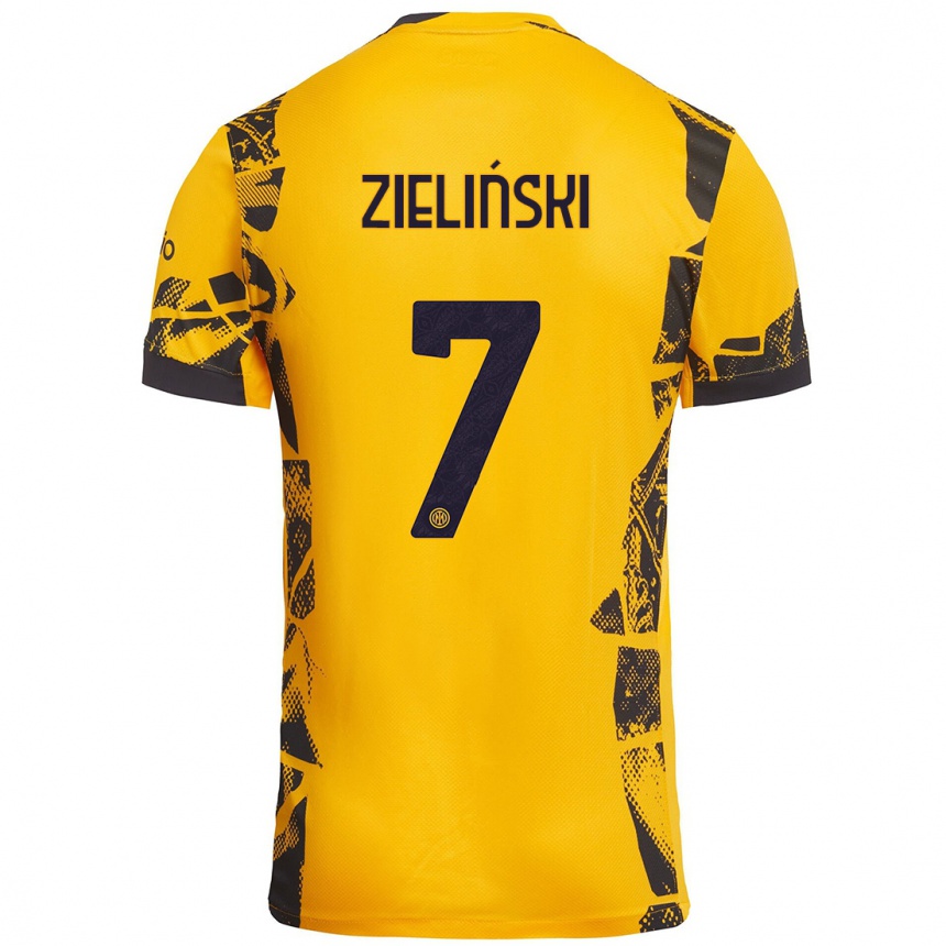 Kids Football Piotr Zieliński #7 Gold Black Third Jersey 2024/25 T-Shirt Australia