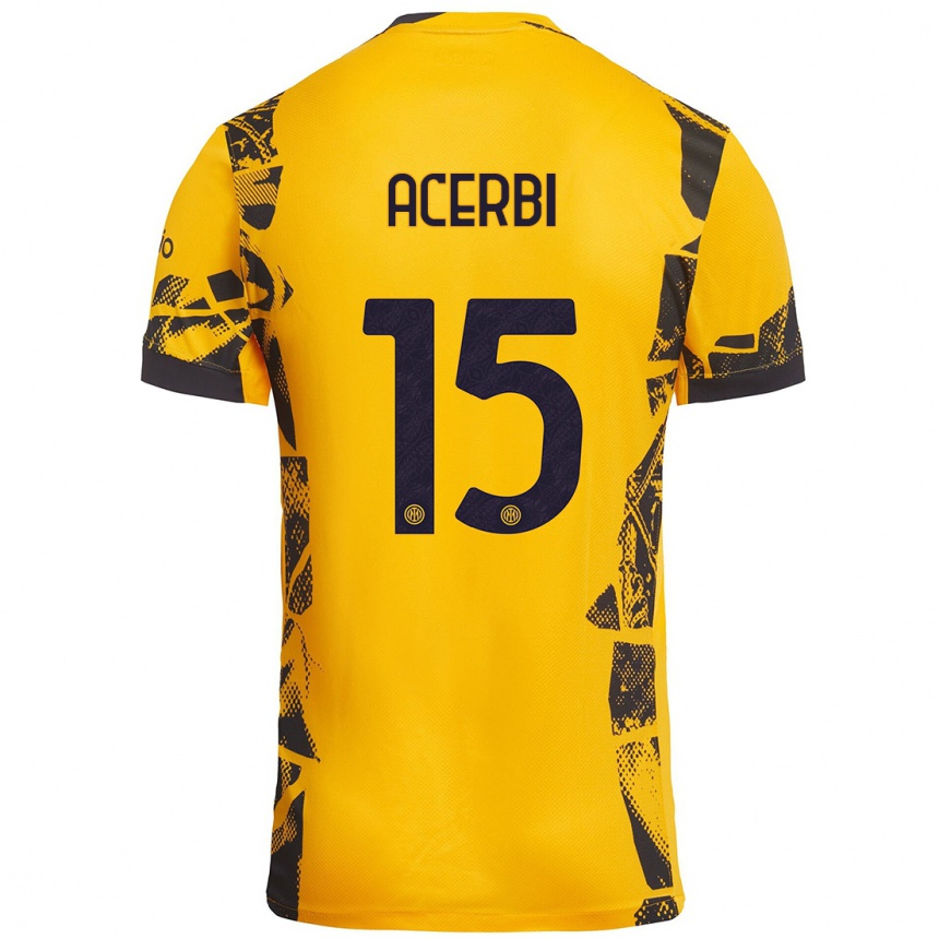 Kids Football Francesco Acerbi #15 Gold Black Third Jersey 2024/25 T-Shirt Australia