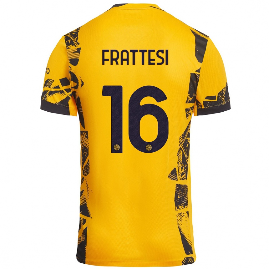 Kids Football Davide Frattesi #16 Gold Black Third Jersey 2024/25 T-Shirt Australia