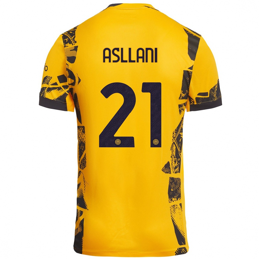 Kids Football Kristjan Asllani #21 Gold Black Third Jersey 2024/25 T-Shirt Australia