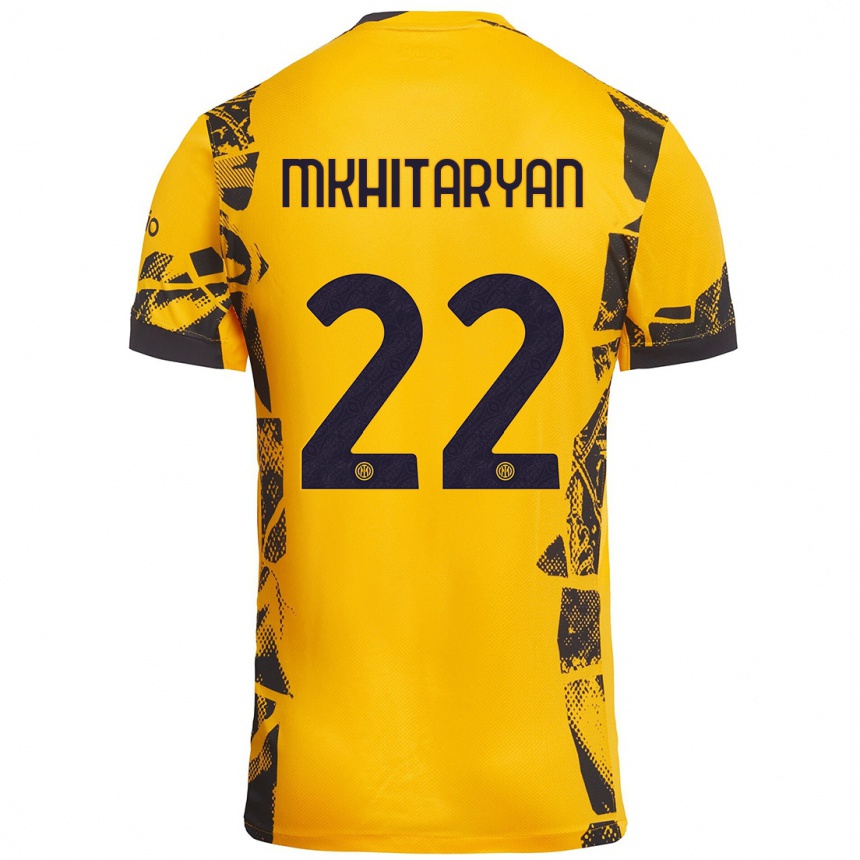 Kids Football Henrikh Mkhitaryan #22 Gold Black Third Jersey 2024/25 T-Shirt Australia