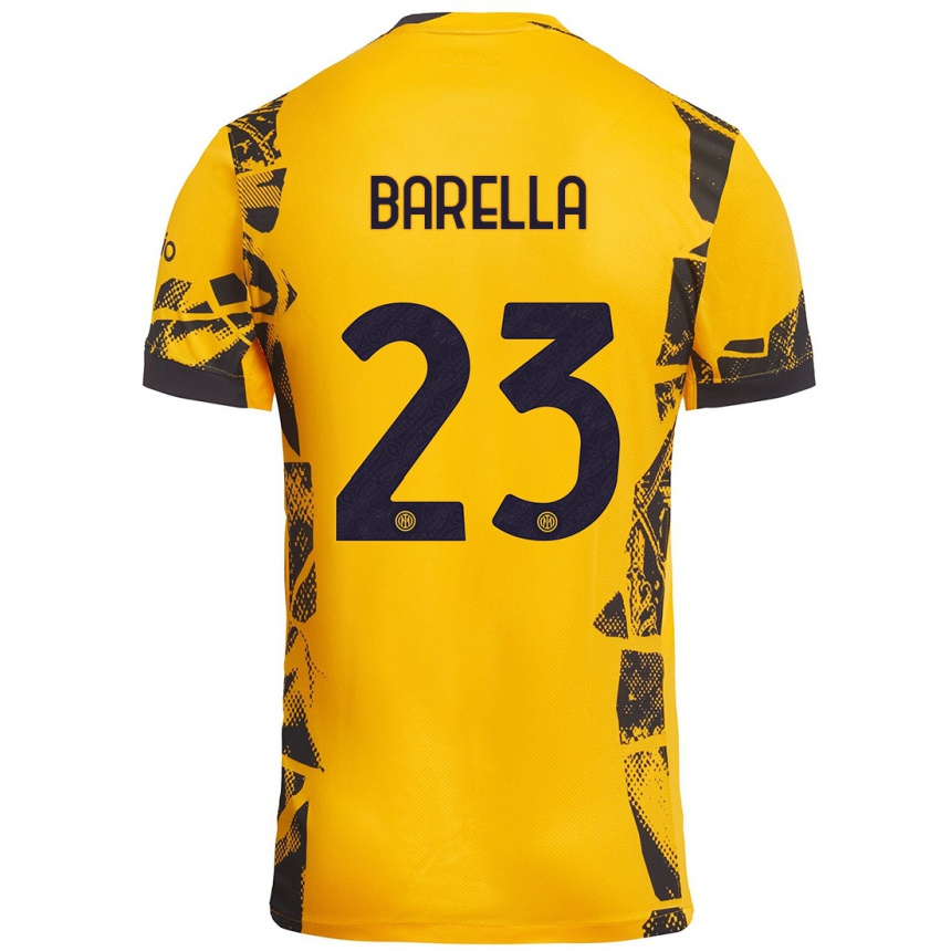 Kids Football Nicolò Barella #23 Gold Black Third Jersey 2024/25 T-Shirt Australia