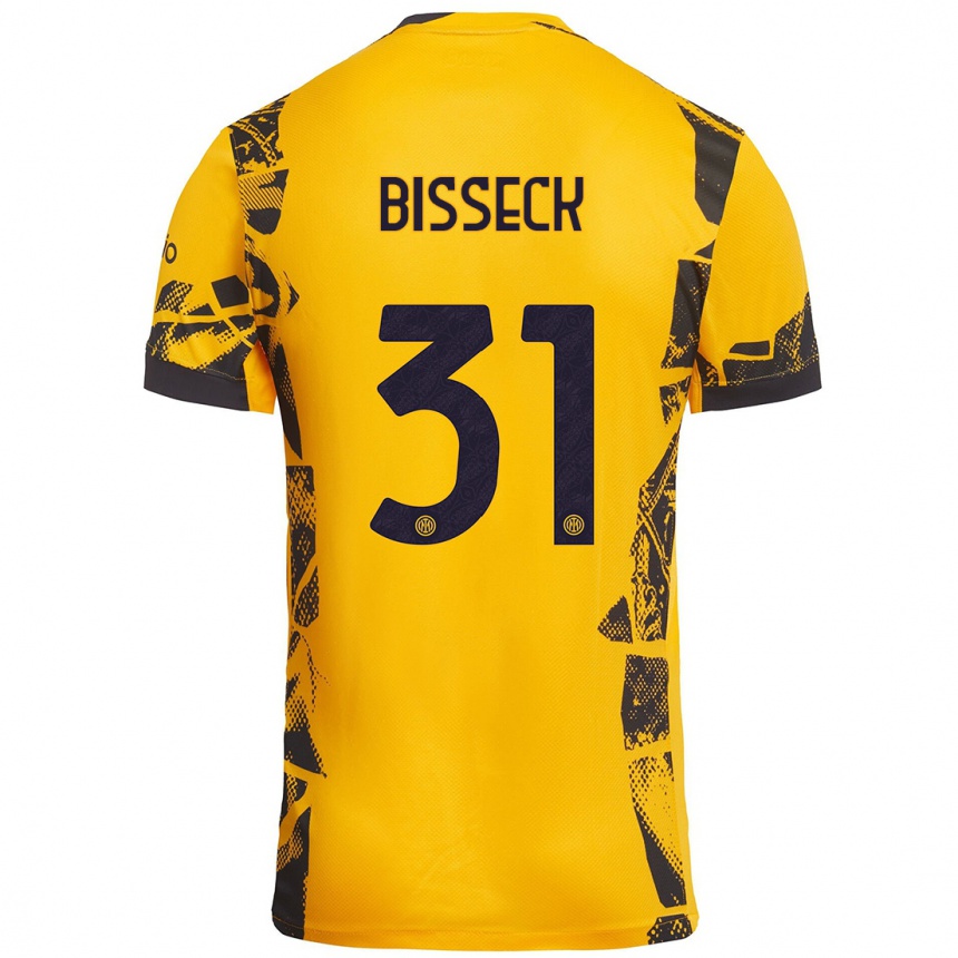 Kids Football Yann Bisseck #31 Gold Black Third Jersey 2024/25 T-Shirt Australia