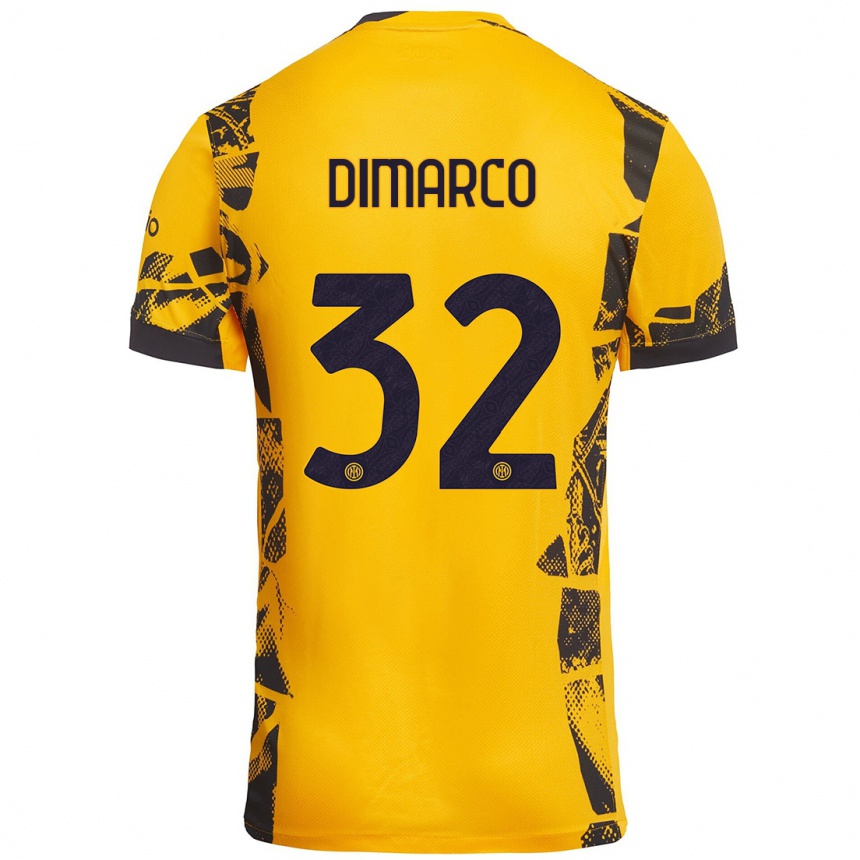 Kids Football Federico Dimarco #32 Gold Black Third Jersey 2024/25 T-Shirt Australia