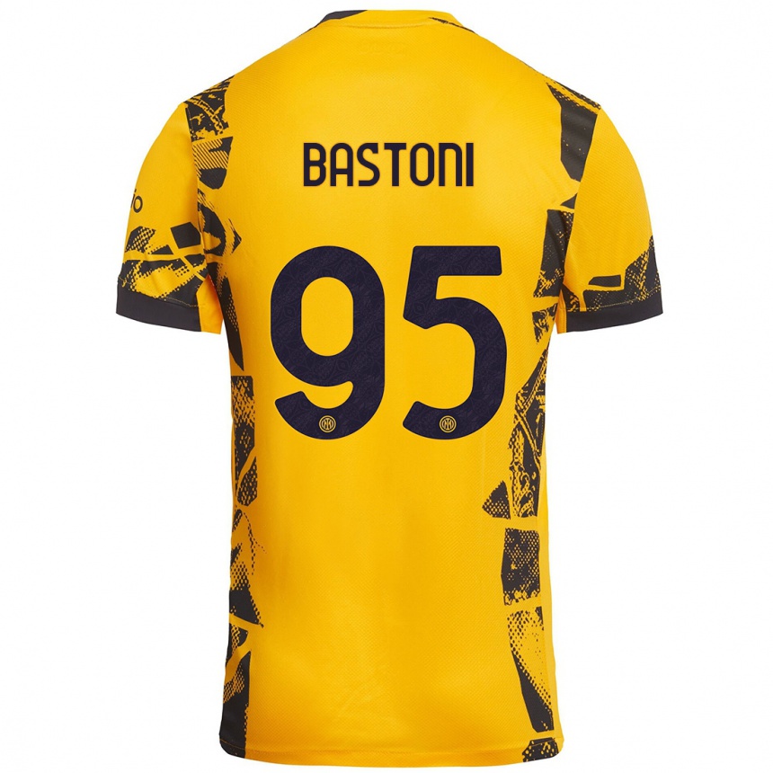 Kids Football Alessandro Bastoni #95 Gold Black Third Jersey 2024/25 T-Shirt Australia