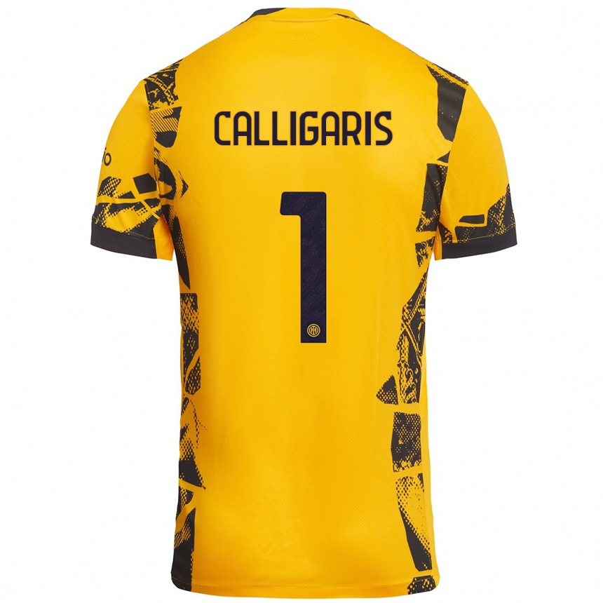 Kids Football Alessandro Calligaris #1 Gold Black Third Jersey 2024/25 T-Shirt Australia