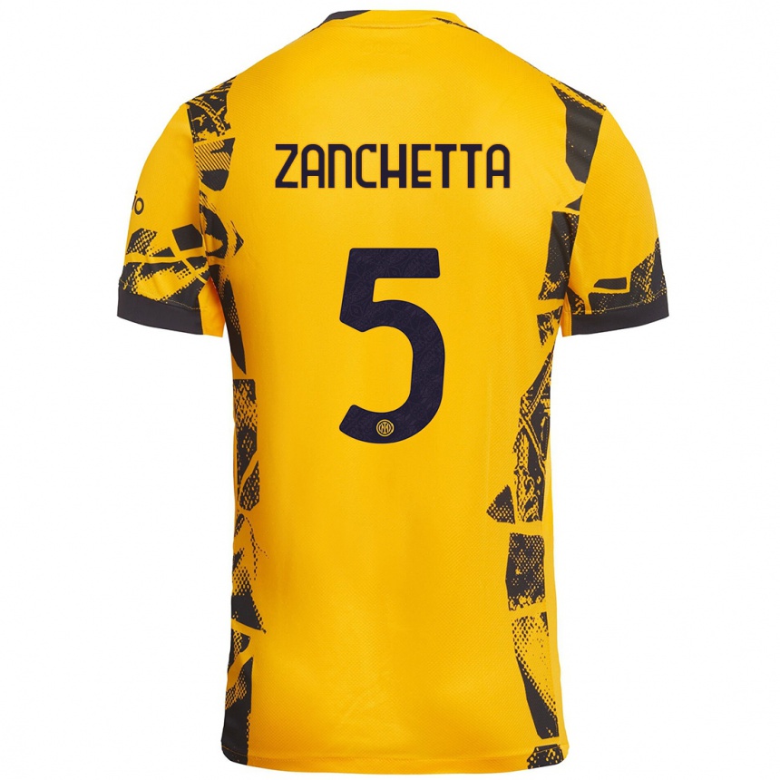 Kids Football Mattia Zanchetta #5 Gold Black Third Jersey 2024/25 T-Shirt Australia