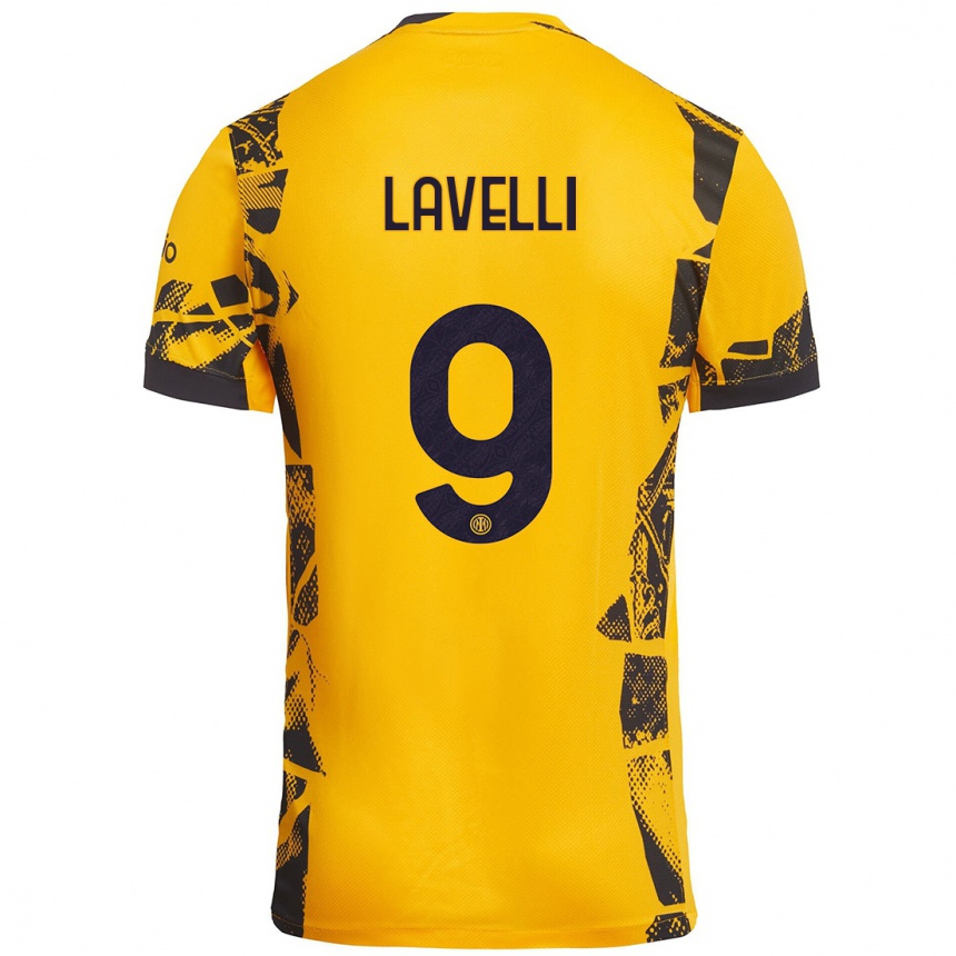 Kids Football Matteo Lavelli #9 Gold Black Third Jersey 2024/25 T-Shirt Australia