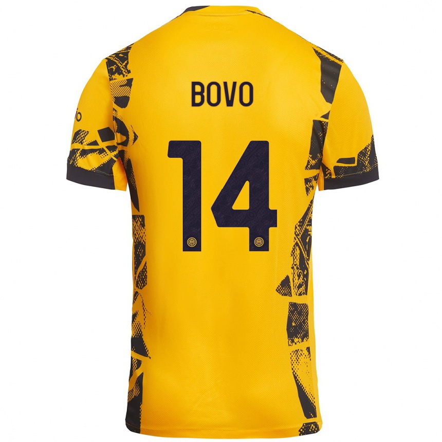 Kids Football Leonardo Bovo #14 Gold Black Third Jersey 2024/25 T-Shirt Australia