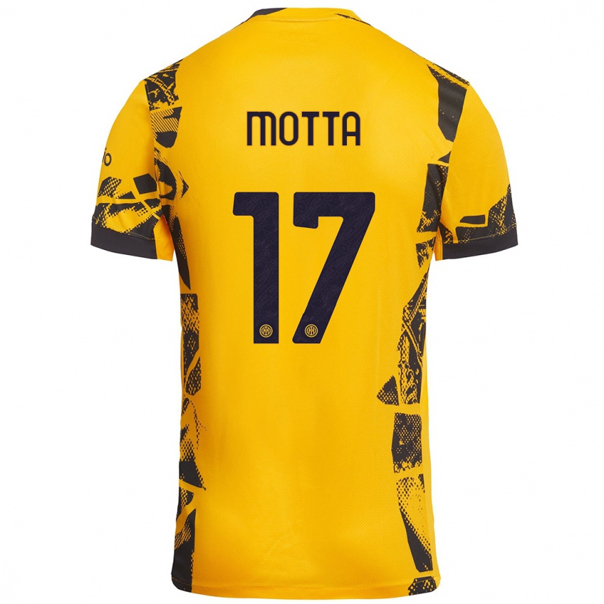 Kids Football Matteo Motta #17 Gold Black Third Jersey 2024/25 T-Shirt Australia