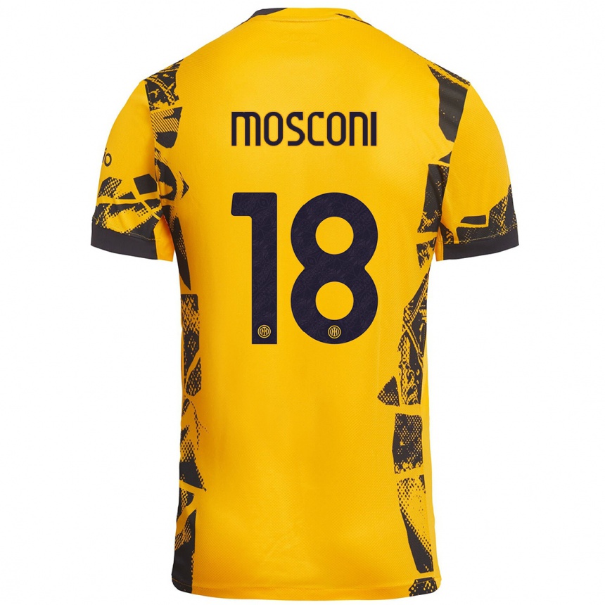 Kids Football Mattia Mosconi #18 Gold Black Third Jersey 2024/25 T-Shirt Australia