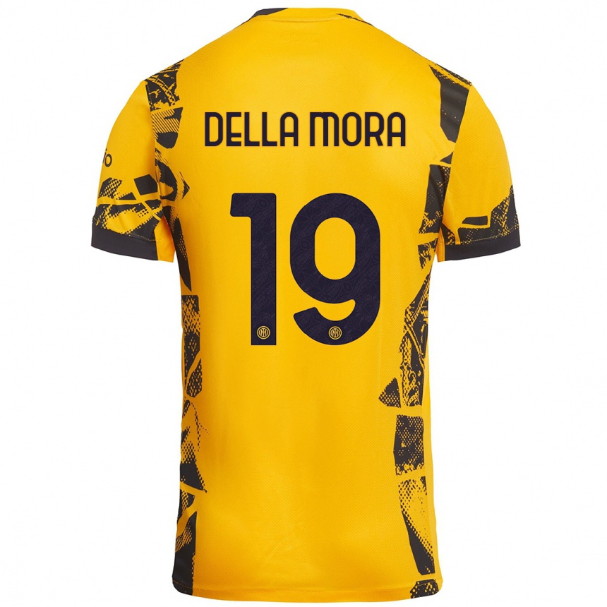 Kids Football Tommaso Della Mora #19 Gold Black Third Jersey 2024/25 T-Shirt Australia