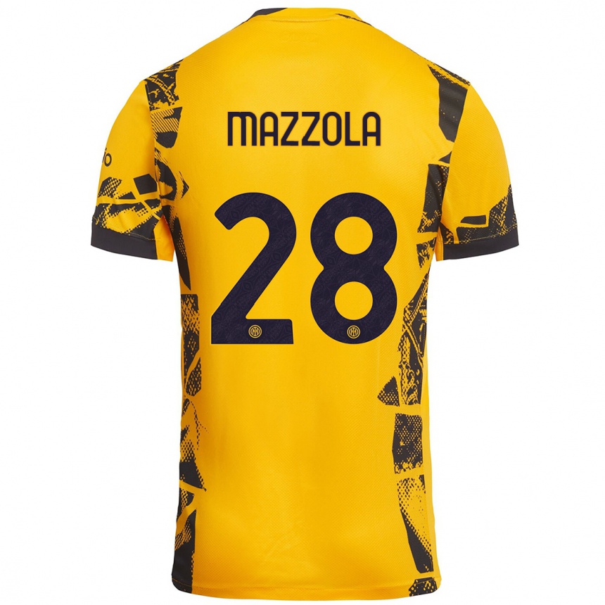 Kids Football Giuseppe Mazzola #28 Gold Black Third Jersey 2024/25 T-Shirt Australia