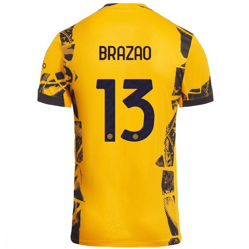 Kids Football Gabriel Brazao #13 Gold Black Third Jersey 2024/25 T-Shirt Australia