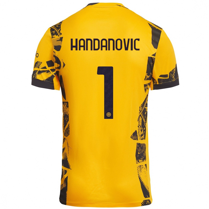 Kids Football Samir Handanovic #1 Gold Black Third Jersey 2024/25 T-Shirt Australia