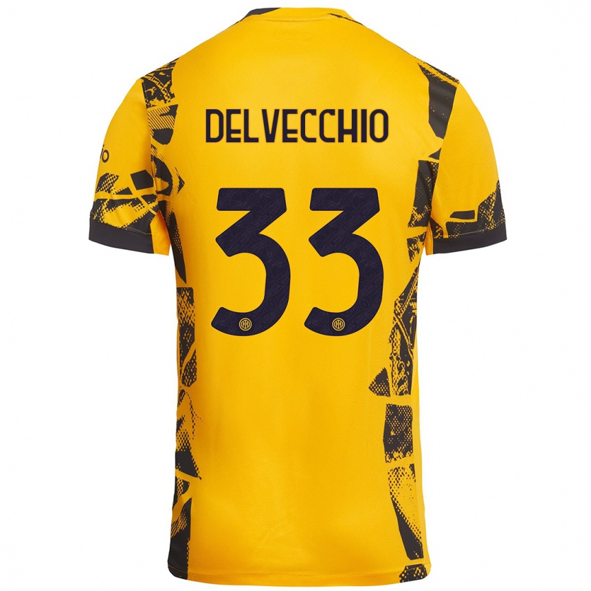 Kids Football Gabriele Delvecchio #33 Gold Black Third Jersey 2024/25 T-Shirt Australia