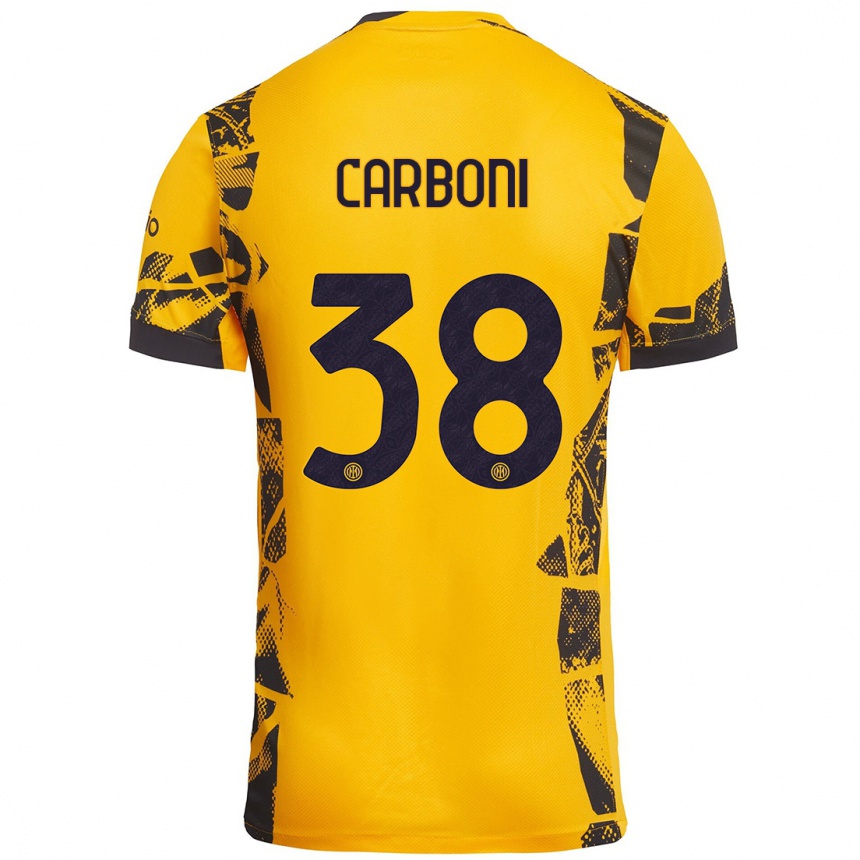 Kids Football Valentin Carboni #38 Gold Black Third Jersey 2024/25 T-Shirt Australia