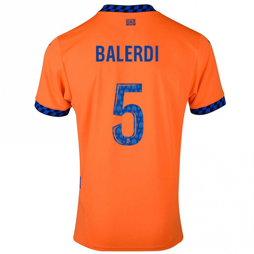 Kids Football Leonardo Balerdi #5 Orange Dark Blue Third Jersey 2024/25 T-Shirt Australia