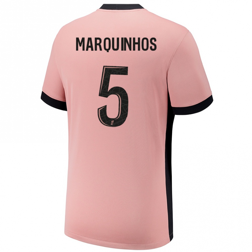 Kids Football Marquinhos #5 Rust Pink Third Jersey 2024/25 T-Shirt Australia