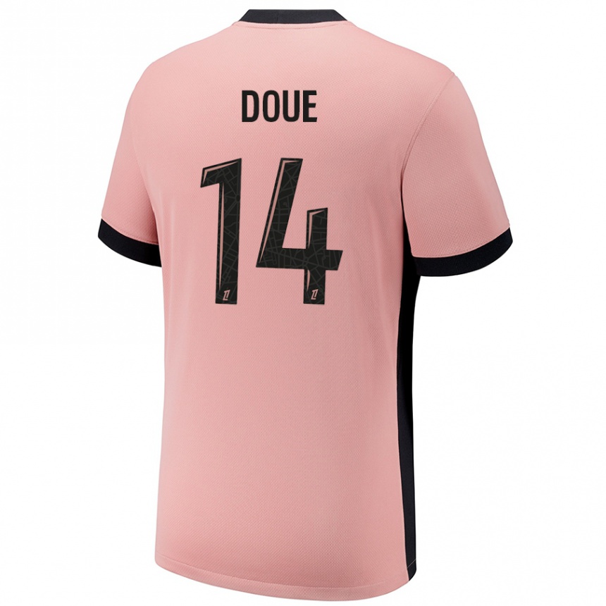 Kids Football Désiré Doué #14 Rust Pink Third Jersey 2024/25 T-Shirt Australia