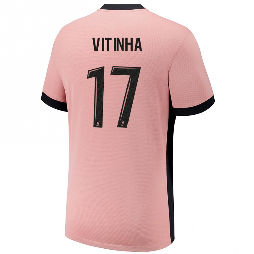 Kids Football Vitinha #17 Rust Pink Third Jersey 2024/25 T-Shirt Australia