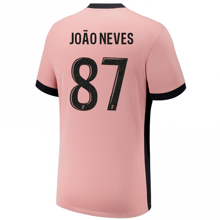 Kids Football João Neves #87 Rust Pink Third Jersey 2024/25 T-Shirt Australia