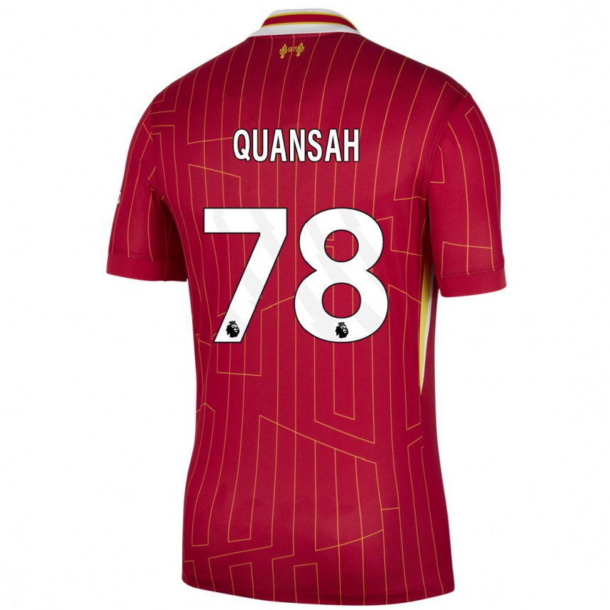 Men Football Jarell Quansah #78 Red Yellow White Home Jersey 2024/25 T-Shirt Australia