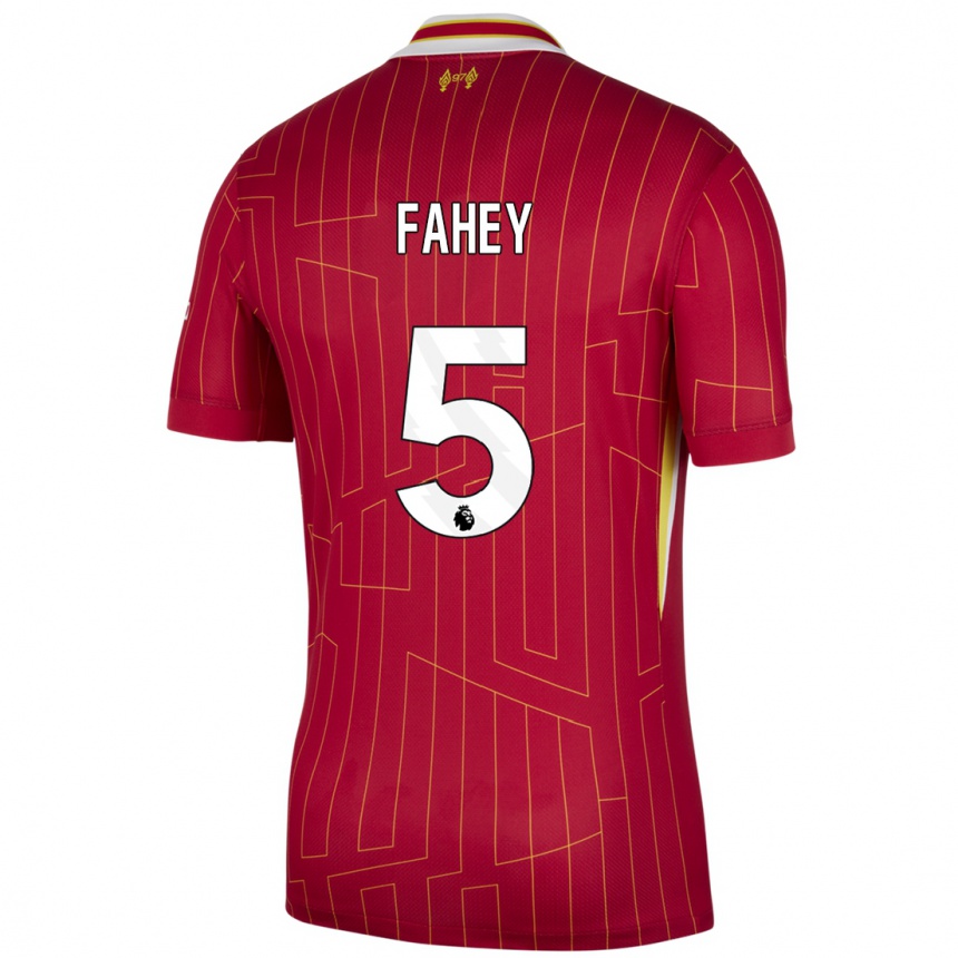 Men Football Niamh Fahey #5 Red Yellow White Home Jersey 2024/25 T-Shirt Australia