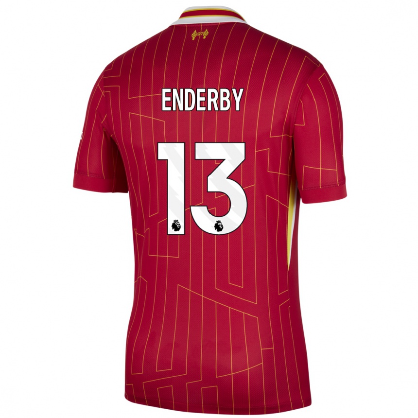 Men Football Mia Enderby #13 Red Yellow White Home Jersey 2024/25 T-Shirt Australia