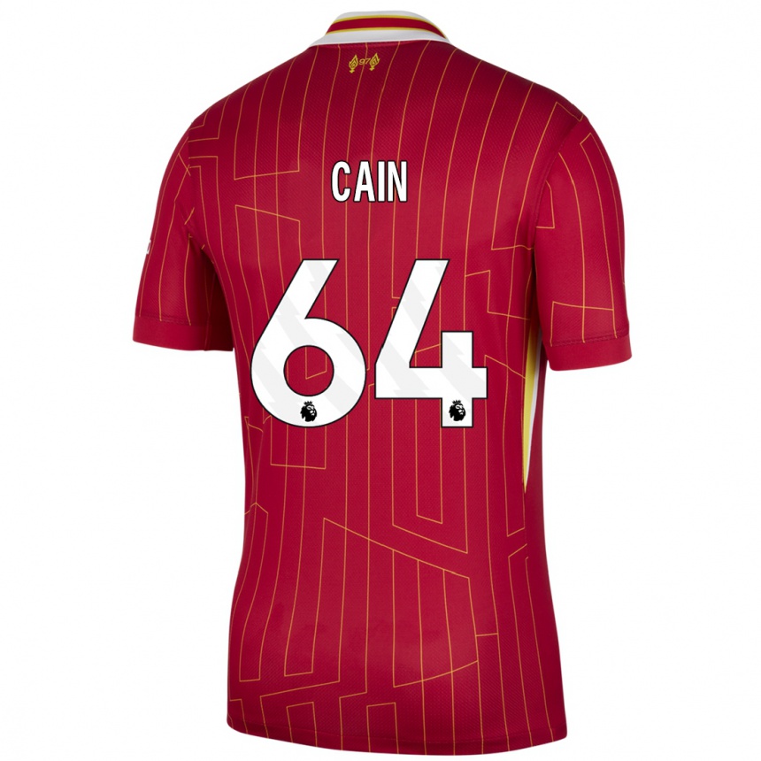 Men Football Jake Cain #64 Red Yellow White Home Jersey 2024/25 T-Shirt Australia