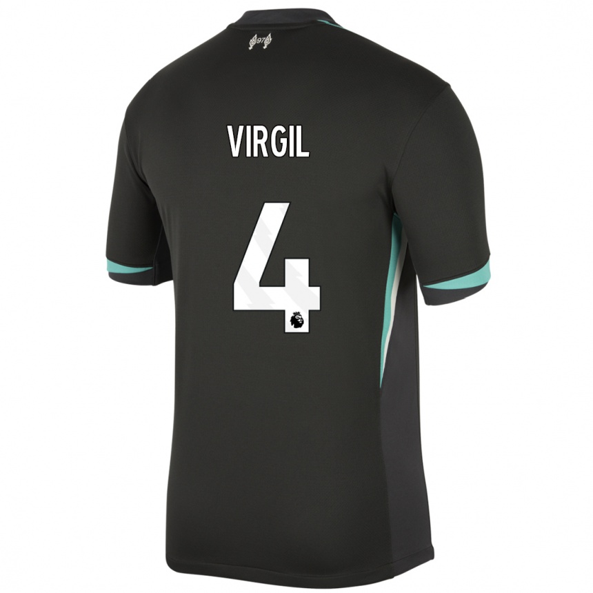 Men Football Virgil Van Dijk #4 Black Anthracite White Away Jersey 2024/25 T-Shirt Australia