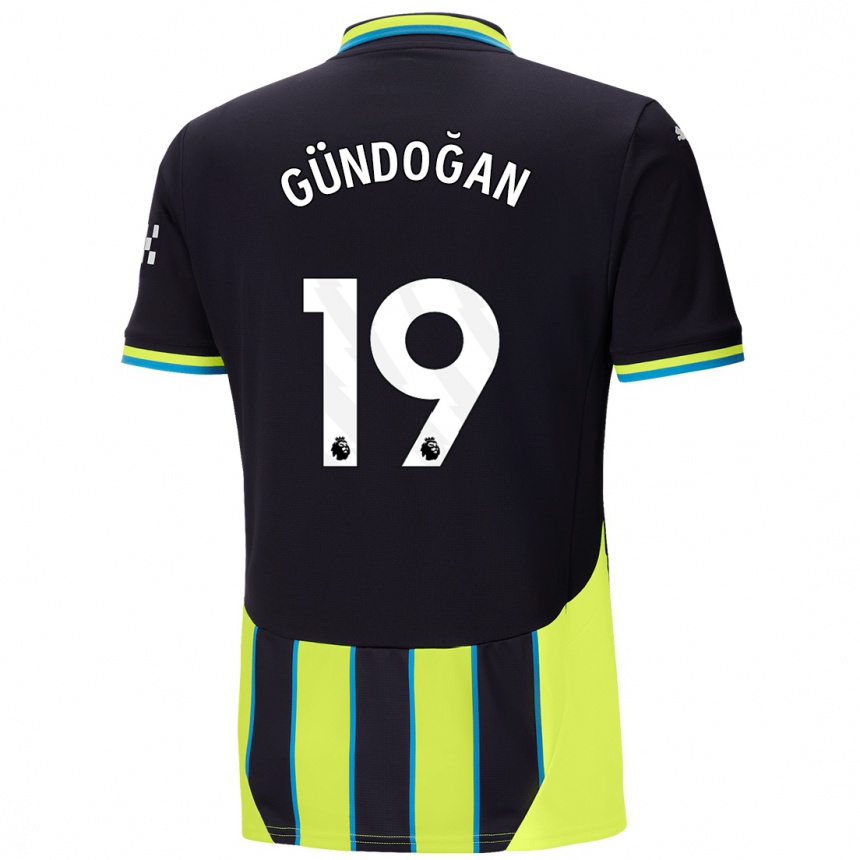 Men Football Ilkay Gundogan #19 Blue Yellow Away Jersey 2024/25 T-Shirt Australia