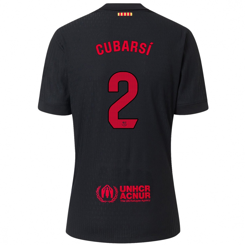 Men Football Pau Cubarsí #2 Black Red Away Jersey 2024/25 T-Shirt Australia