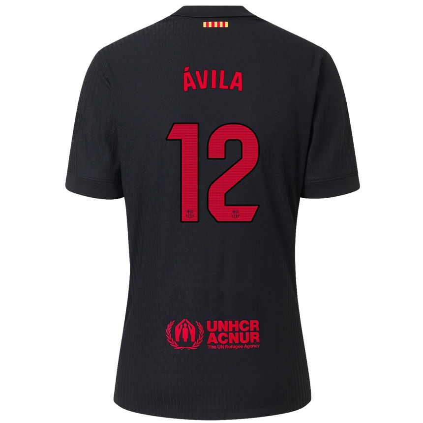 Men Football Dani Ávila #12 Black Red Away Jersey 2024/25 T-Shirt Australia