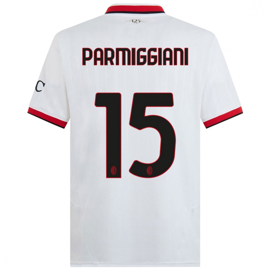 Men Football Pietro Parmiggiani #15 White Black Red Away Jersey 2024/25 T-Shirt Australia