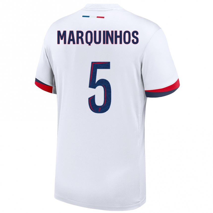 Men Football Marquinhos #5 White Blue Red Away Jersey 2024/25 T-Shirt Australia