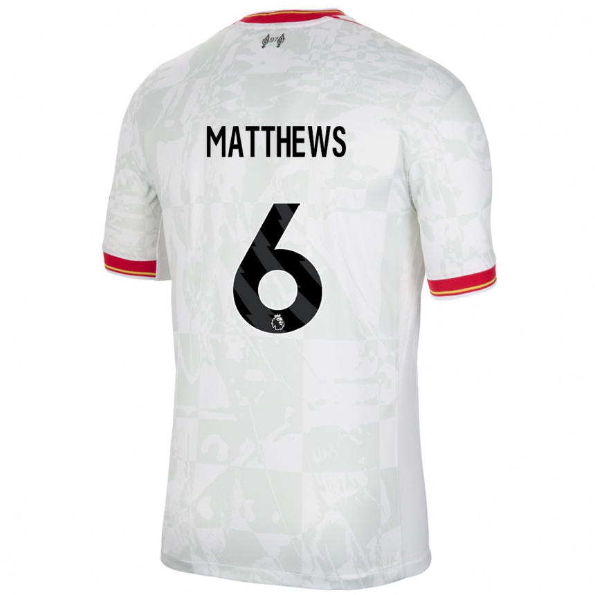 Men Football Jasmine Matthews #6 White Red Black Third Jersey 2024/25 T-Shirt Australia