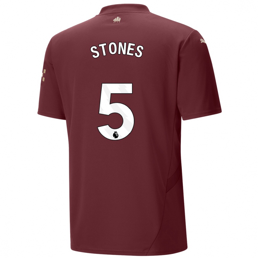 Men Football John Stones #5 Maroon Third Jersey 2024/25 T-Shirt Australia