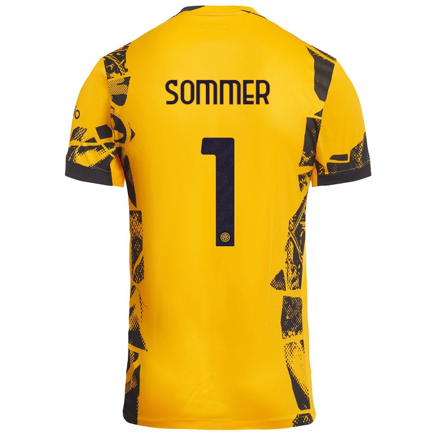 Men Football Yann Sommer #1 Gold Black Third Jersey 2024/25 T-Shirt Australia