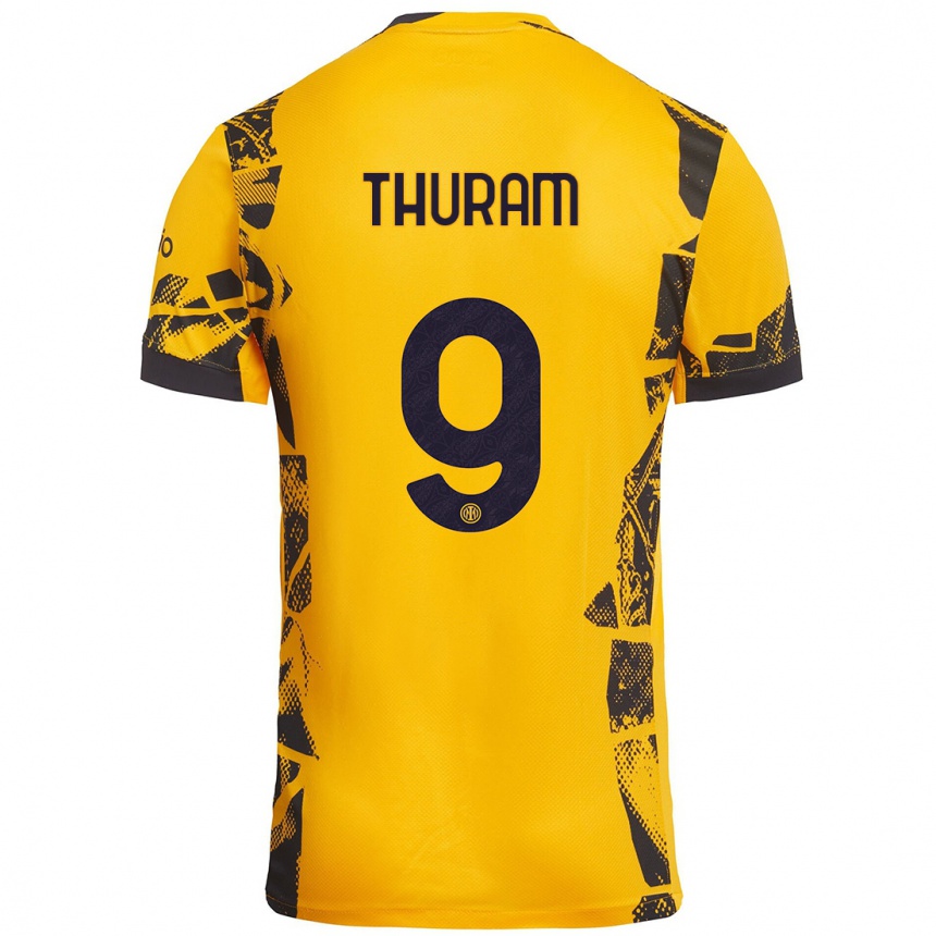 Men Football Marcus Thuram #9 Gold Black Third Jersey 2024/25 T-Shirt Australia