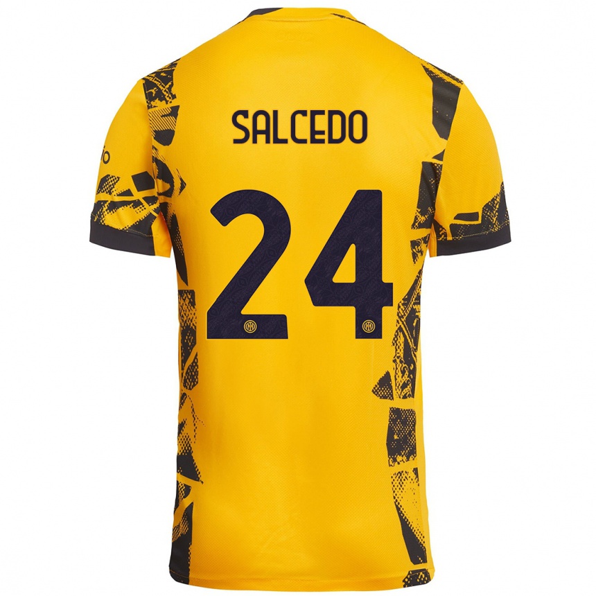 Men Football Eddie Salcedo #24 Gold Black Third Jersey 2024/25 T-Shirt Australia