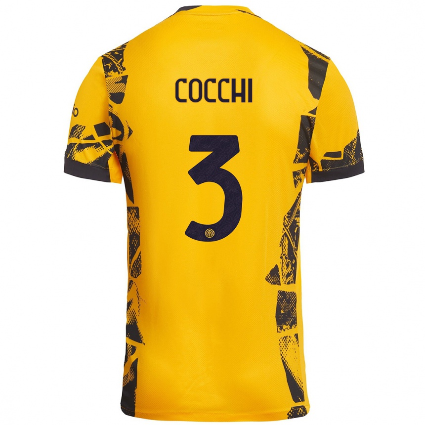 Men Football Matteo Cocchi #3 Gold Black Third Jersey 2024/25 T-Shirt Australia